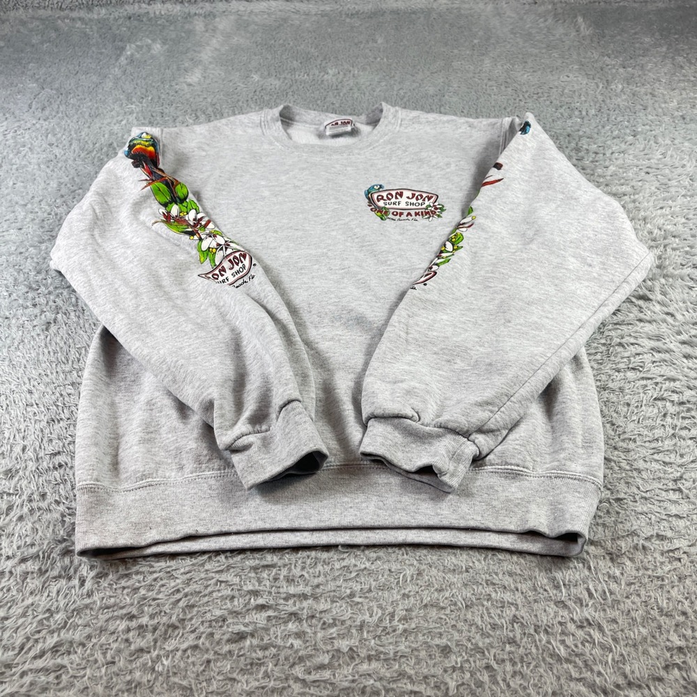 Ron Jon Surf Shop Cocoa Beach Florida Sweatshirt Gray Parrot Sleeve Graphic S